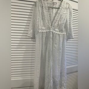 Wild Honey boho eyelet embroidered duster swim cover up romantic maxi size Small